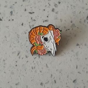 Cool Horned Skull Skeleton Floral Goat Creature Macabre Death Life Lapel Pin